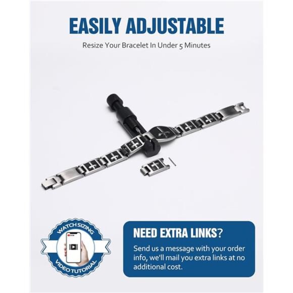 Mens titanium magnetic bracelet cross design adjustable stainless steel jewelry - Picture 6 of 7